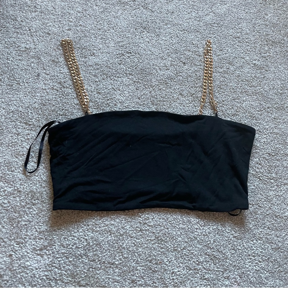 SHEIN Women’s M, Black Detailed Chain Cropped Tank Top